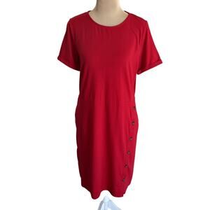 J. Jill Red Stretch Pima Cotton Jersey Knit Sheath Dress w/ Buttons Short Sleeve